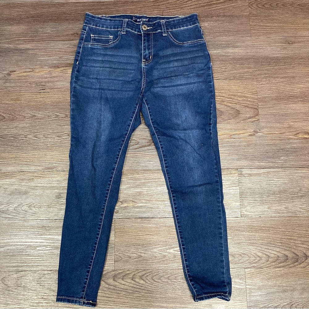 Blue Savy size 14 straight mid-high rise jeans. Tailored straight leg. STRETCHY